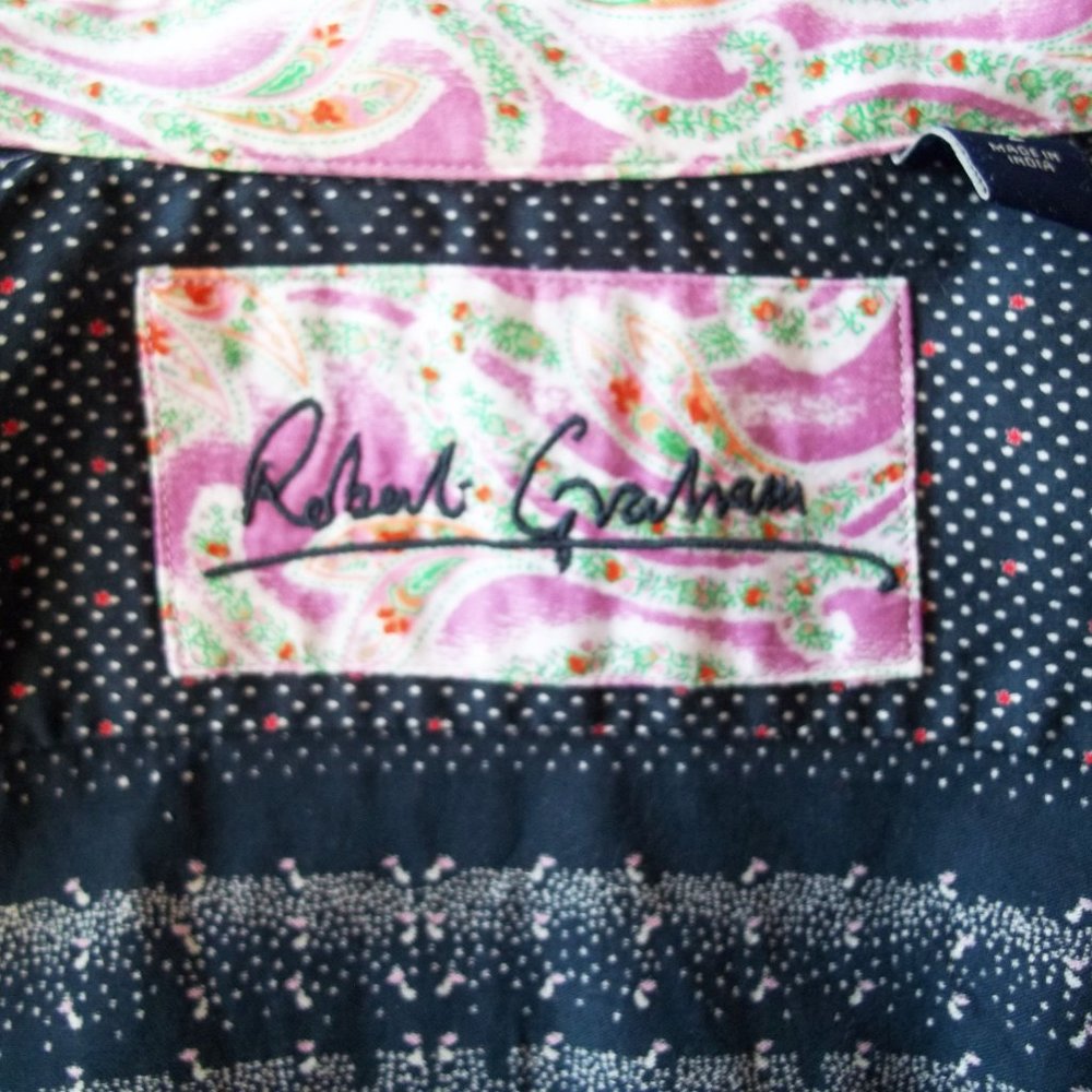 ROBERT GRAHAM Polka Dot Paisley Border Button Front Cotton Womens Blouse Sz 2 - Picture 14 of 14